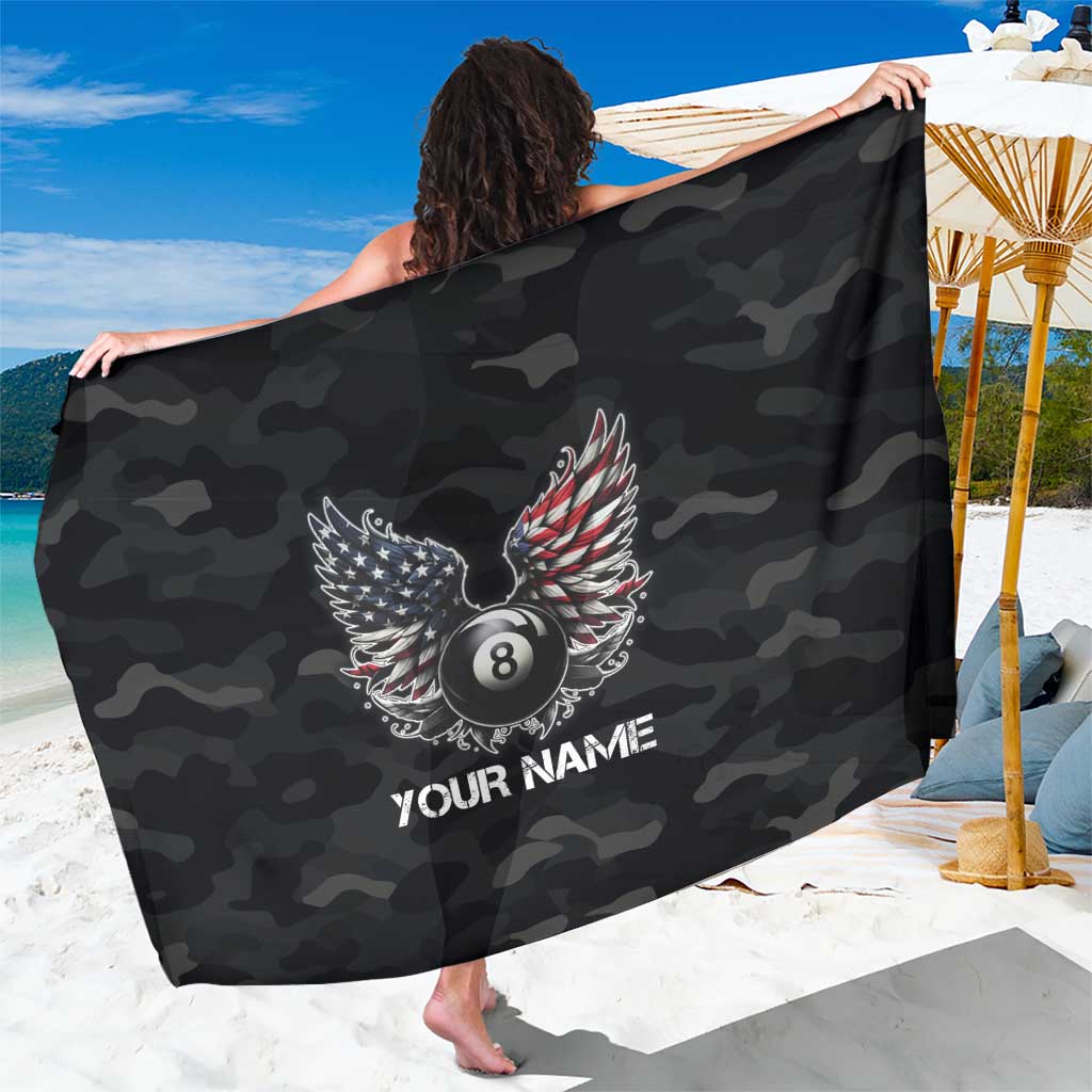 Custom American Flag Billiards Sarong with 8-Ball Wings and Camo Background - Wonder Print Shop