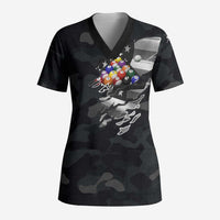 Custom American Flag Billiards Scrub Top with 8-Ball Wings and Camo Background - Wonder Print Shop