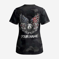 Custom American Flag Billiards Scrub Top with 8-Ball Wings and Camo Background - Wonder Print Shop