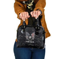 Custom American Flag Billiards Shoulder Handbag with 8-Ball Wings and Camo Background - Wonder Print Shop