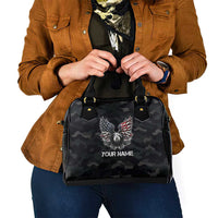 Custom American Flag Billiards Shoulder Handbag with 8-Ball Wings and Camo Background - Wonder Print Shop