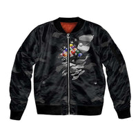 Custom American Flag Billiards Sleeve Zip Bomber Jacket with 8-Ball Wings and Camo Background - Wonder Print Shop