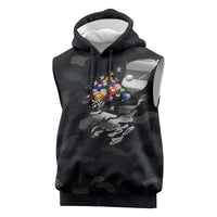 Custom American Flag Billiards Sleeveless Hoodie with 8-Ball Wings and Camo Background - Wonder Print Shop
