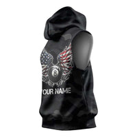Custom American Flag Billiards Sleeveless Hoodie with 8-Ball Wings and Camo Background - Wonder Print Shop