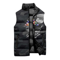 Custom American Flag Billiards Sleeveless Puffer Jacket with 8-Ball Wings and Camo Background - Wonder Print Shop