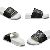 Custom American Flag Billiards Slide Sandals with 8-Ball Wings and Camo Background - Wonder Print Shop