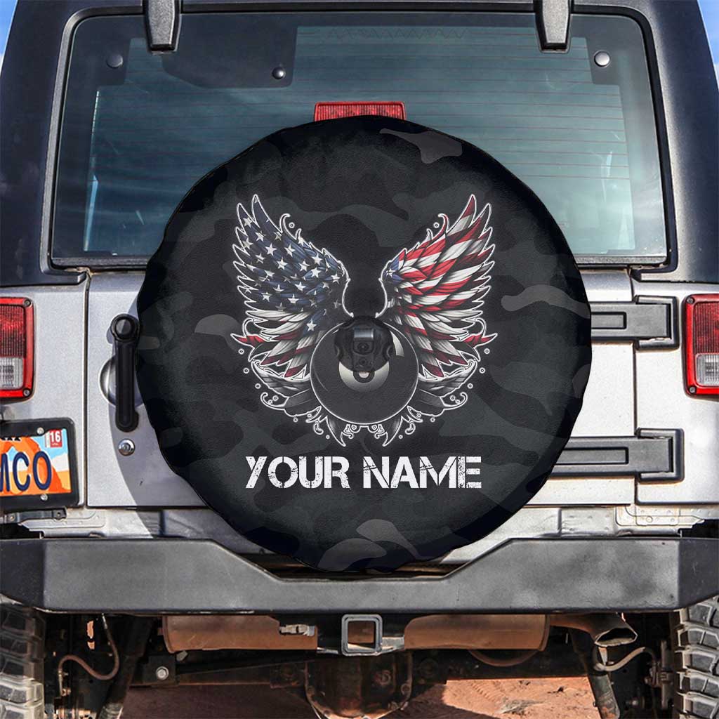 Custom American Flag Billiards Spare Tire Cover with 8-Ball Wings and Camo Background - Wonder Print Shop