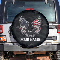 Custom American Flag Billiards Spare Tire Cover with 8-Ball Wings and Camo Background - Wonder Print Shop