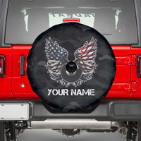 Custom American Flag Billiards Spare Tire Cover with 8-Ball Wings and Camo Background - Wonder Print Shop