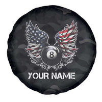 Custom American Flag Billiards Spare Tire Cover with 8-Ball Wings and Camo Background - Wonder Print Shop