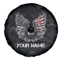 Custom American Flag Billiards Spare Tire Cover with 8-Ball Wings and Camo Background - Wonder Print Shop