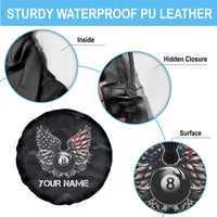 Custom American Flag Billiards Spare Tire Cover with 8-Ball Wings and Camo Background - Wonder Print Shop