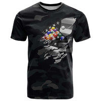 Custom American Flag Billiards T Shirt with 8-Ball Wings and Camo Background - Wonder Print Shop