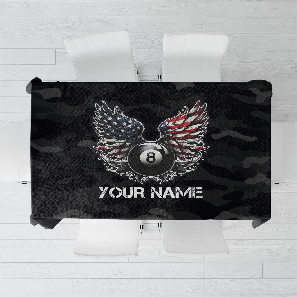 Custom American Flag Billiards Tablecloth with 8-Ball Wings and Camo Background - Wonder Print Shop