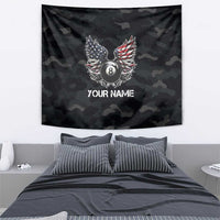 Custom American Flag Billiards Tapestry with 8-Ball Wings and Camo Background - Wonder Print Shop