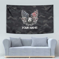Custom American Flag Billiards Tapestry with 8-Ball Wings and Camo Background - Wonder Print Shop