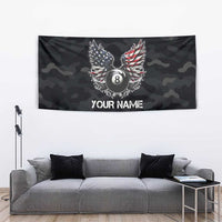 Custom American Flag Billiards Tapestry with 8-Ball Wings and Camo Background - Wonder Print Shop