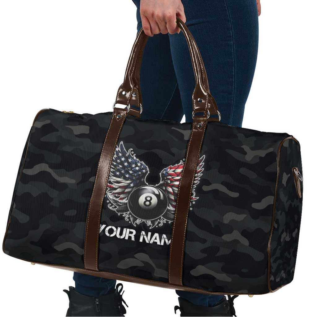 Custom American Flag Billiards Travel Bag with 8-Ball Wings and Camo Background - Wonder Print Shop