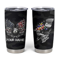 Custom American Flag Billiards Tumbler Cup with 8-Ball Wings and Camo Background - Wonder Print Shop