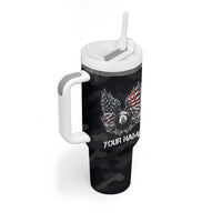 Custom American Flag Billiards Tumbler With Handle with 8-Ball Wings and Camo Background - Wonder Print Shop