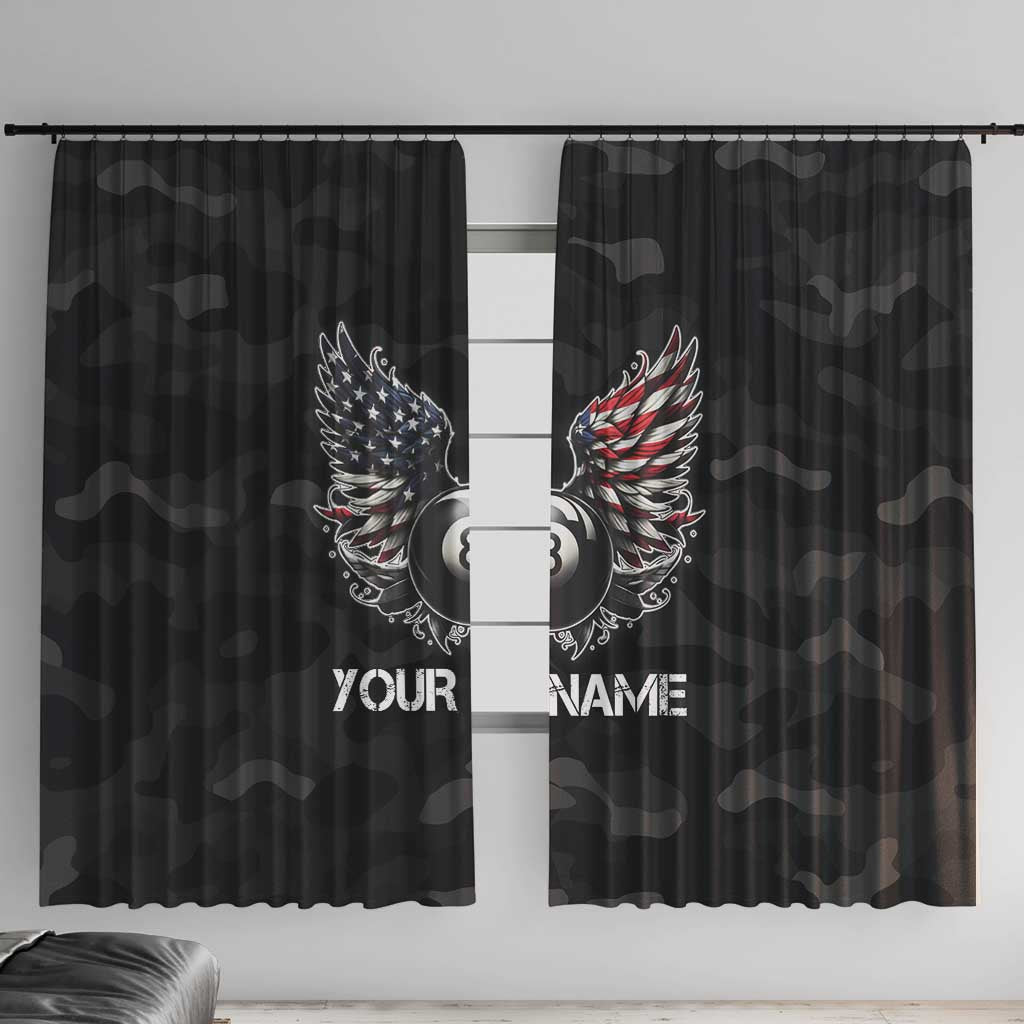 Custom American Flag Billiards Window Curtain with 8-Ball Wings and Camo Background - Wonder Print Shop