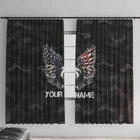 Custom American Flag Billiards Window Curtain with 8-Ball Wings and Camo Background - Wonder Print Shop
