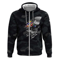 Custom American Flag Billiards Zip Hoodie with 8-Ball Wings and Camo Background - Wonder Print Shop