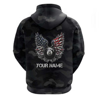 Custom American Flag Billiards Zip Hoodie with 8-Ball Wings and Camo Background - Wonder Print Shop