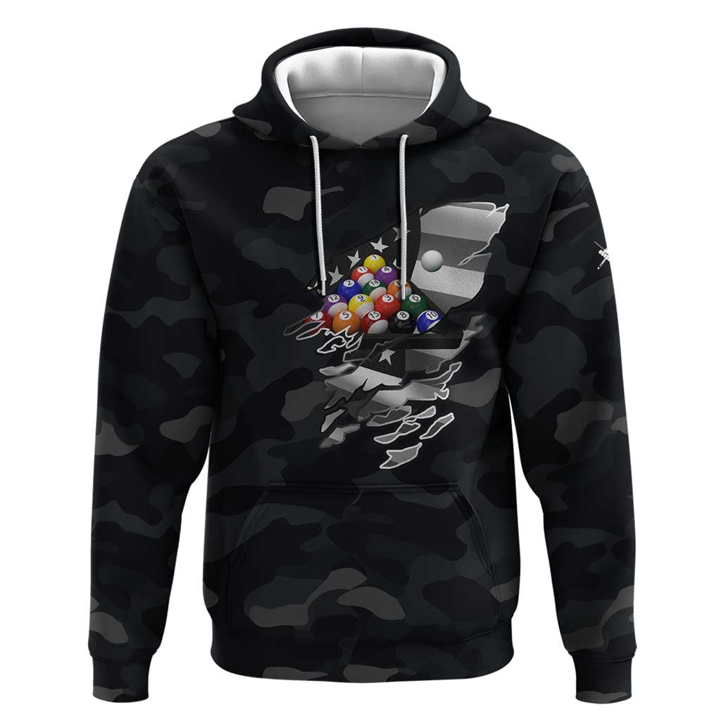 Custom American Flag Billiards Zip Hoodie with 8-Ball Wings and Camo Background - Wonder Print Shop