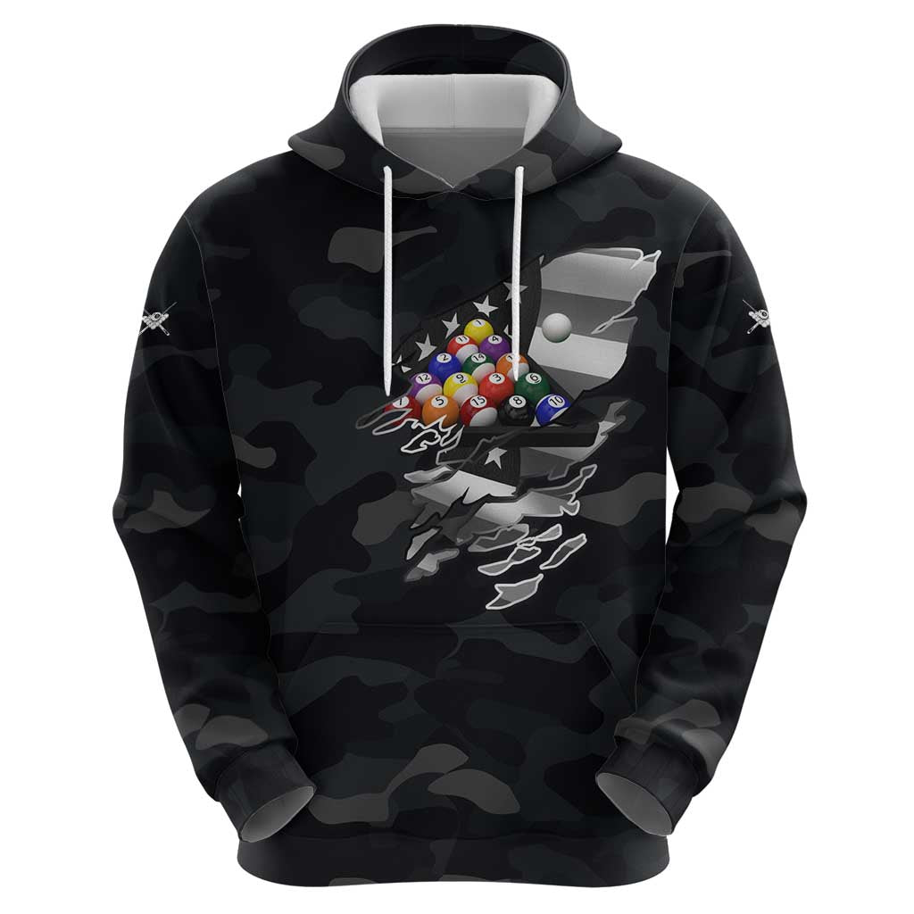 Custom American Flag Billiards Zip Hoodie with 8-Ball Wings and Camo Background - Wonder Print Shop