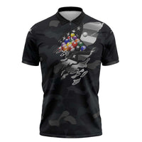 Custom American Flag Billiards Zipper Polo Shirt with 8-Ball Wings and Camo Background - Wonder Print Shop