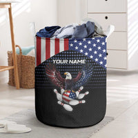 Custom Patriotic Bowling Laundry Basket with Bald Eagle, American Flag Bowling Ball - Wonder Print Shop