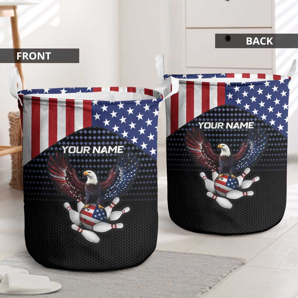Custom Patriotic Bowling Laundry Basket with Bald Eagle, American Flag Bowling Ball - Wonder Print Shop