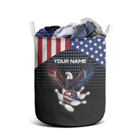 Custom Patriotic Bowling Laundry Basket with Bald Eagle, American Flag Bowling Ball - Wonder Print Shop