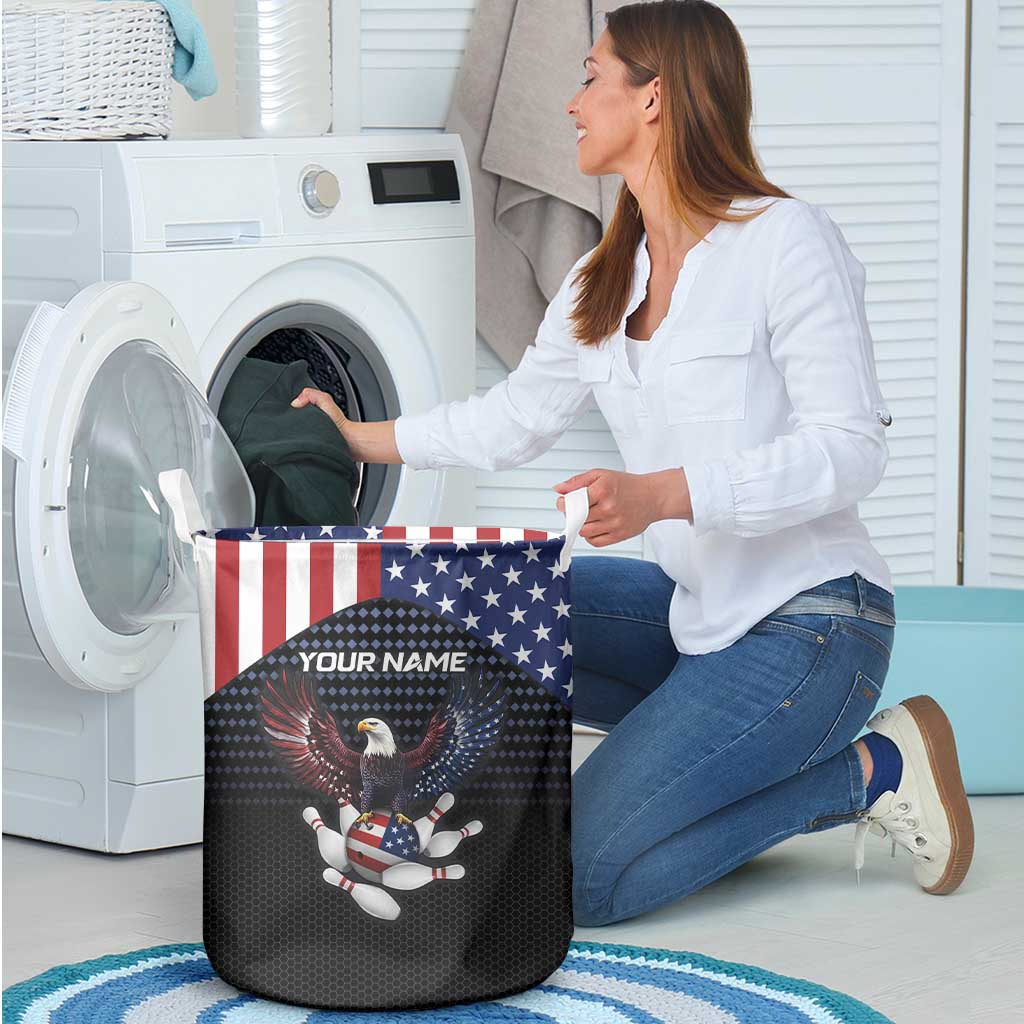 Custom Patriotic Bowling Laundry Basket with Bald Eagle, American Flag Bowling Ball - Wonder Print Shop