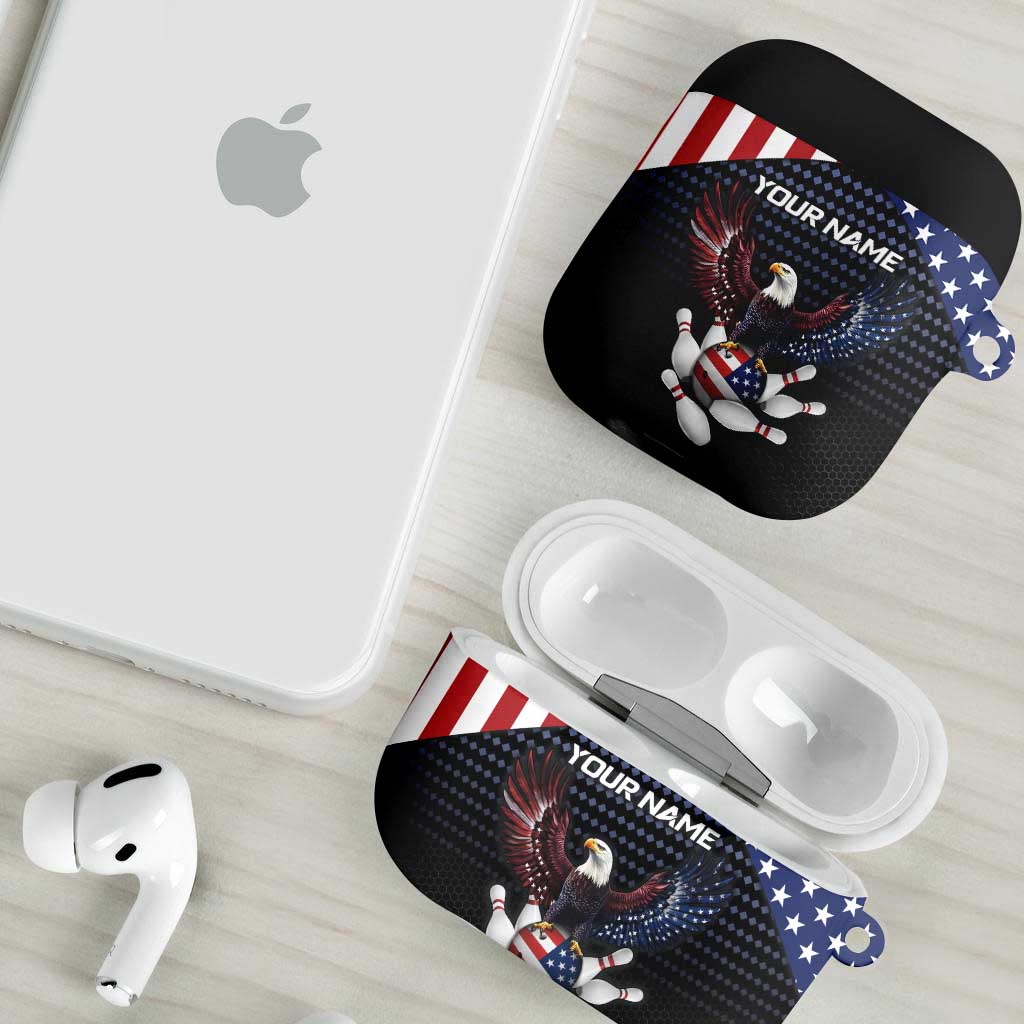 Custom Patriotic Bowling AirPods Case with Bald Eagle, American Flag Bowling Ball - Wonder Print Shop