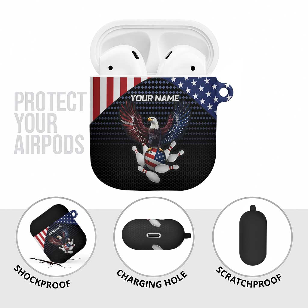 Custom Patriotic Bowling AirPods Case with Bald Eagle, American Flag Bowling Ball - Wonder Print Shop