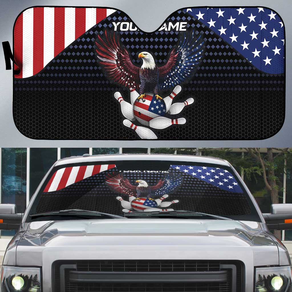 Custom Patriotic Bowling Auto Sun Shade with Bald Eagle, American Flag Bowling Ball - Wonder Print Shop