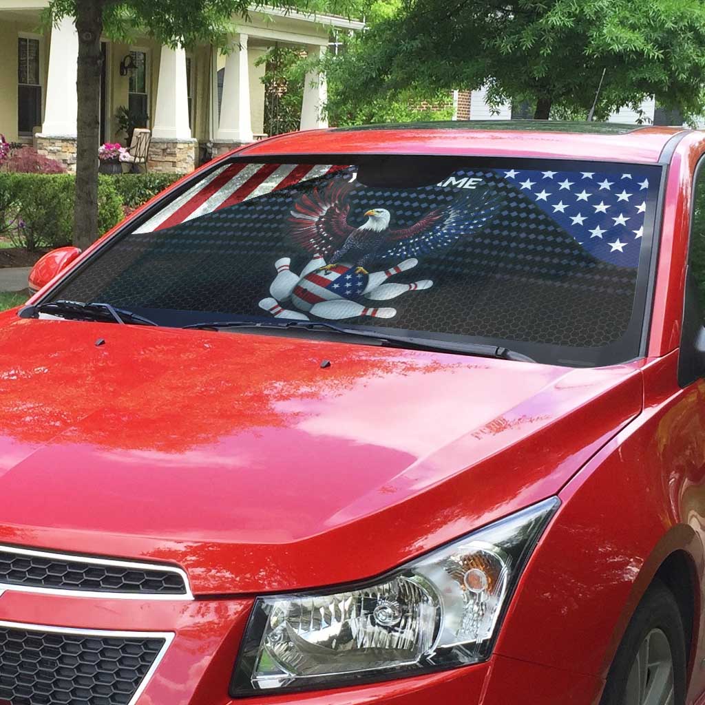 Custom Patriotic Bowling Auto Sun Shade with Bald Eagle, American Flag Bowling Ball - Wonder Print Shop