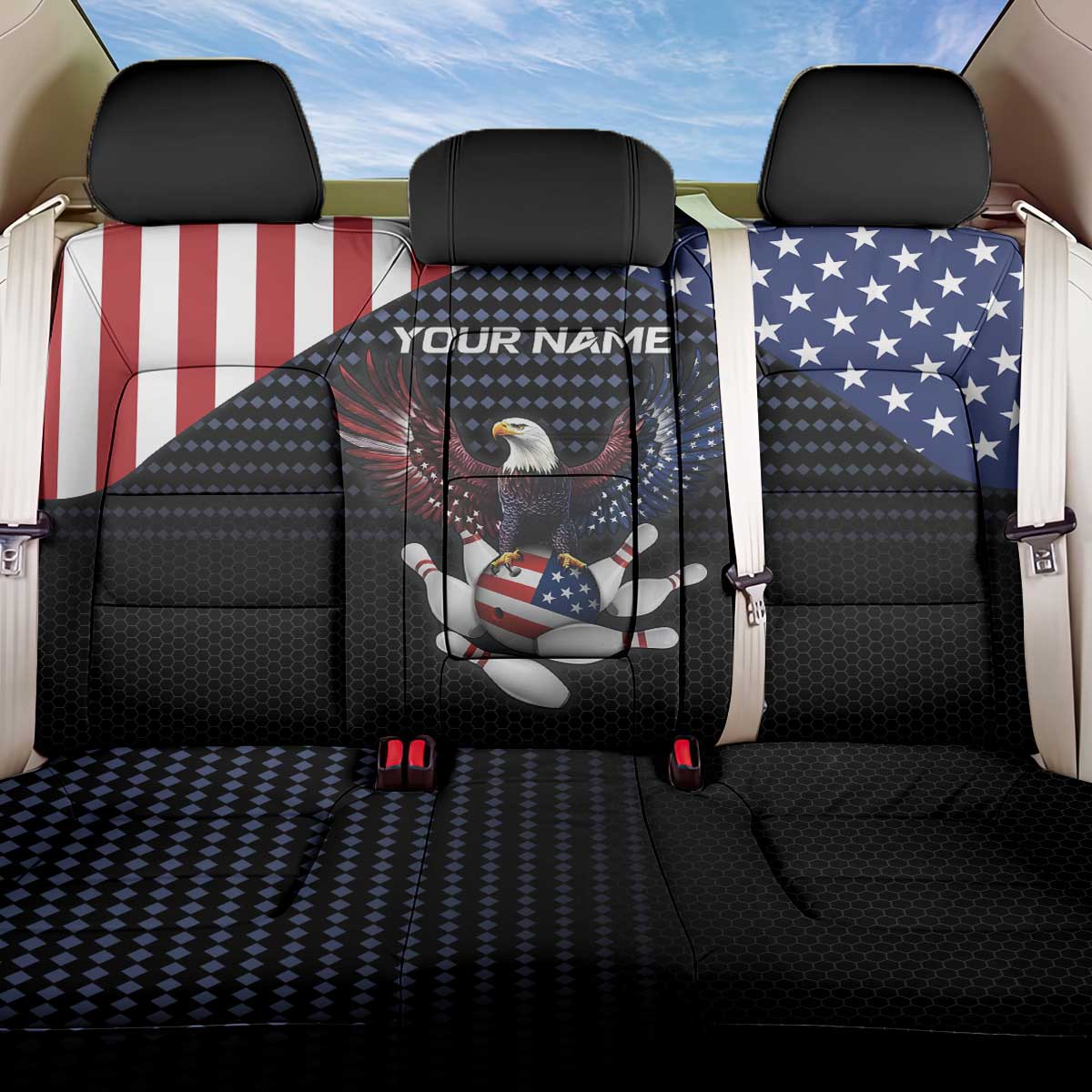 Custom Patriotic Bowling Back Car Seat Cover with Bald Eagle, American Flag Bowling Ball - Wonder Print Shop