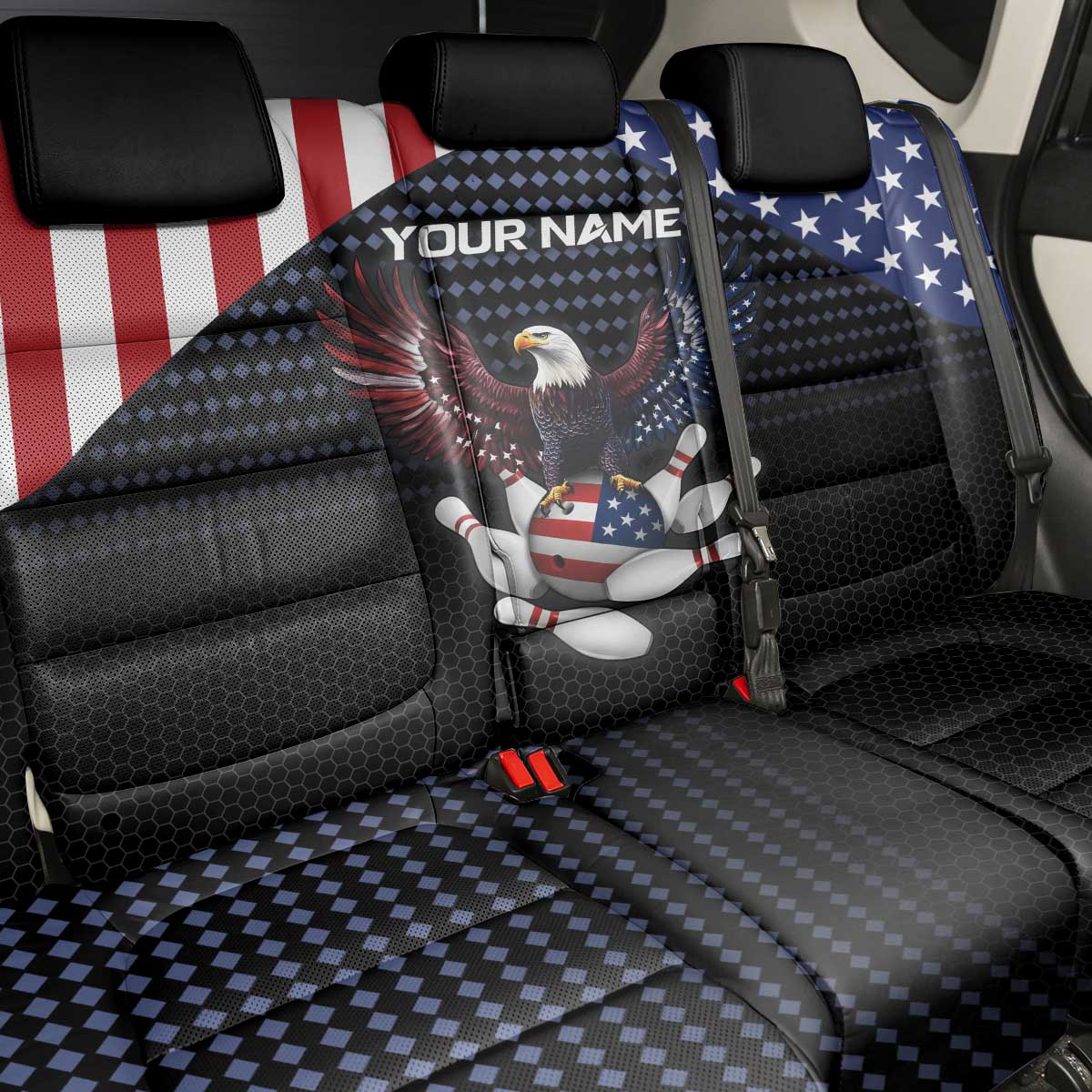 Custom Patriotic Bowling Back Car Seat Cover with Bald Eagle, American Flag Bowling Ball - Wonder Print Shop