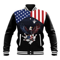 Custom Patriotic Bowling Baseball Jacket with Bald Eagle, American Flag Bowling Ball - Wonder Print Shop
