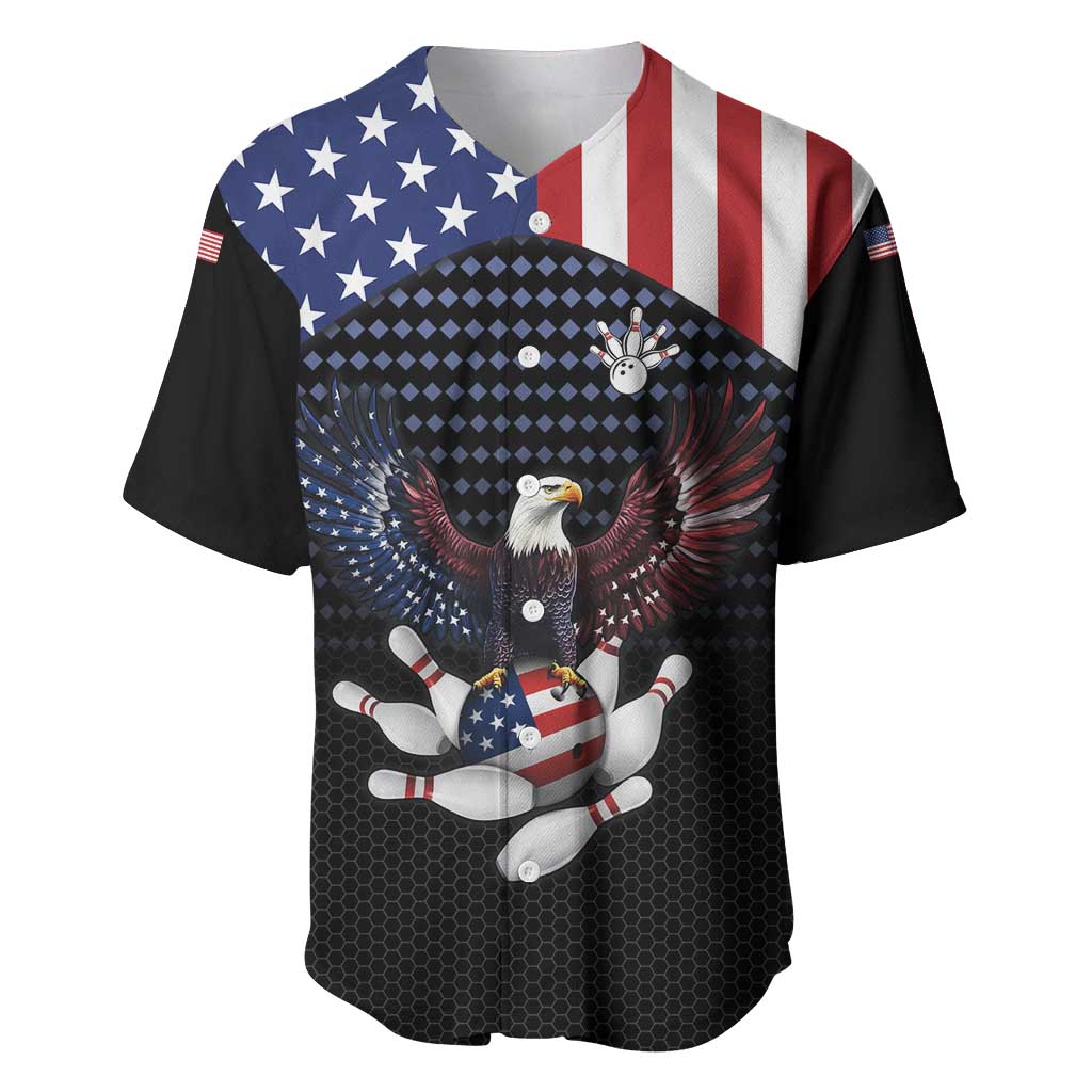 Custom Patriotic Bowling Baseball Jersey with Bald Eagle, American Flag Bowling Ball - Wonder Print Shop