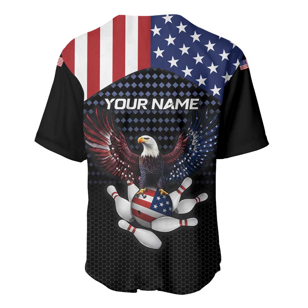 Custom Patriotic Bowling Baseball Jersey with Bald Eagle, American Flag Bowling Ball - Wonder Print Shop