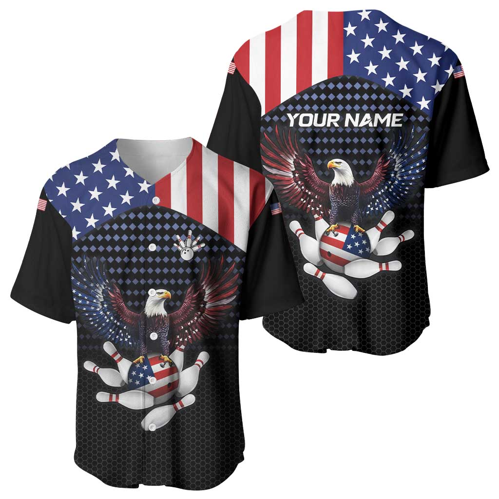 Custom Patriotic Bowling Baseball Jersey with Bald Eagle, American Flag Bowling Ball - Wonder Print Shop