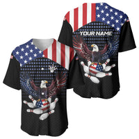 Custom Patriotic Bowling Baseball Jersey with Bald Eagle, American Flag Bowling Ball - Wonder Print Shop