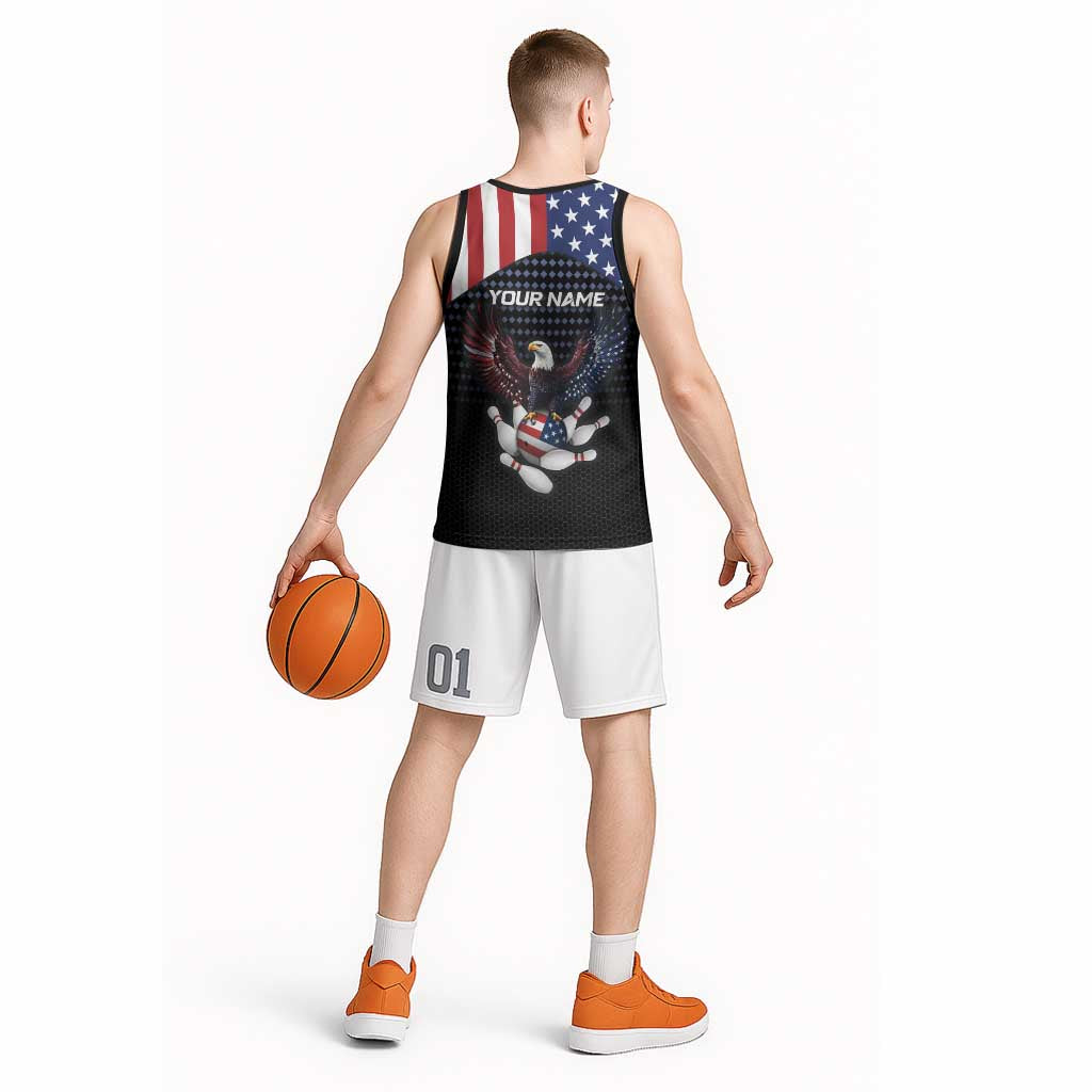 Custom Patriotic Bowling Basketball Jersey with Bald Eagle, American Flag Bowling Ball - Wonder Print Shop