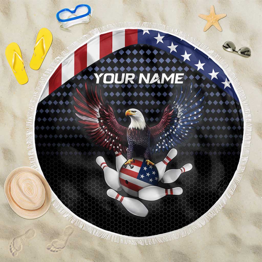 Custom Patriotic Bowling Beach Blanket with Bald Eagle, American Flag Bowling Ball - Wonder Print Shop