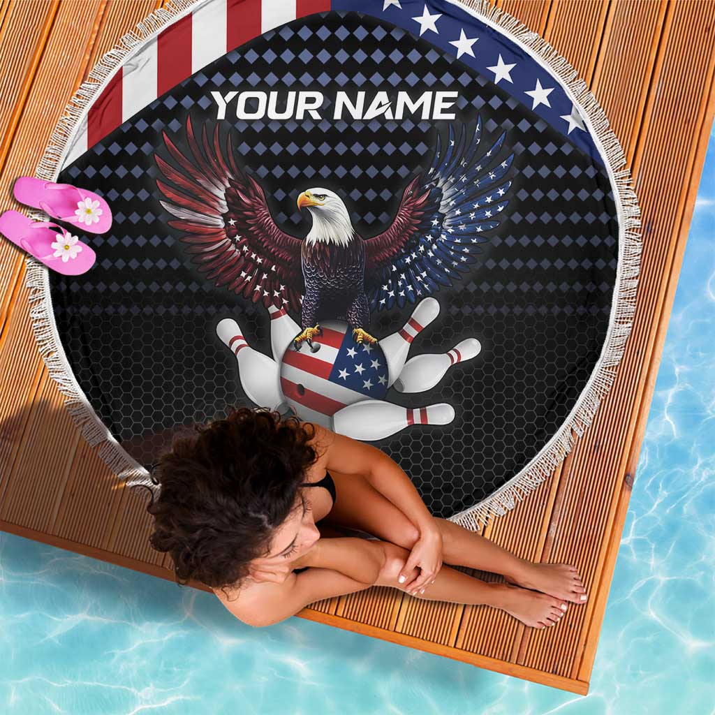 Custom Patriotic Bowling Beach Blanket with Bald Eagle, American Flag Bowling Ball - Wonder Print Shop