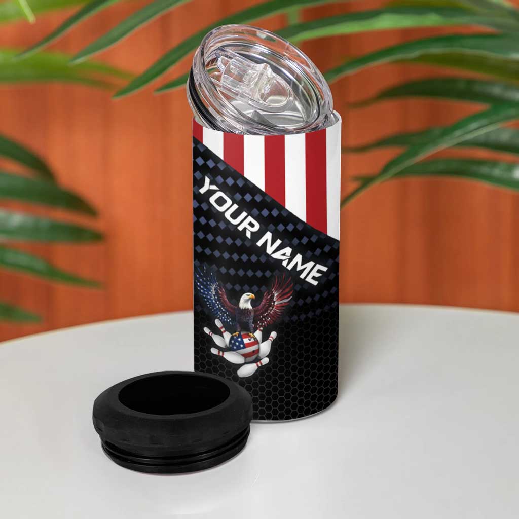 Custom Patriotic Bowling 4 in 1 Can Cooler Tumbler with Bald Eagle, American Flag Bowling Ball - Wonder Print Shop